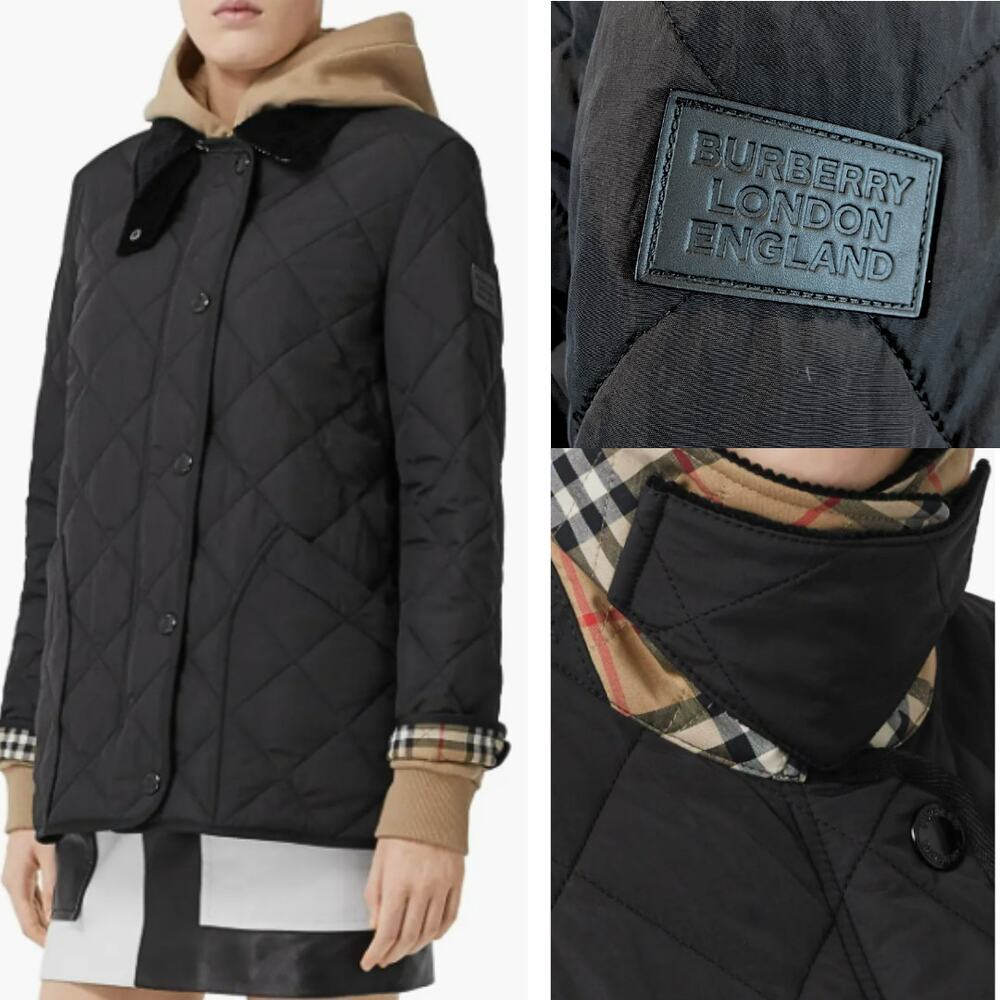 Burberry Coat Quilted Puffer Barn Jacket LOGO Cotswold Black House Check Plaid S - Picture 2 of 16